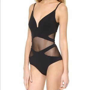 NWT Zimmerman Black Mesh Cut Out Bonded One Piece Bikini Swimsuit Bodysuit